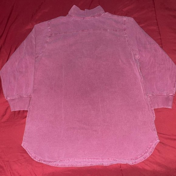 Vintage 90s Faded Burgundy 1/4 Button Pocket Shirt Large - Picture 3 of 4